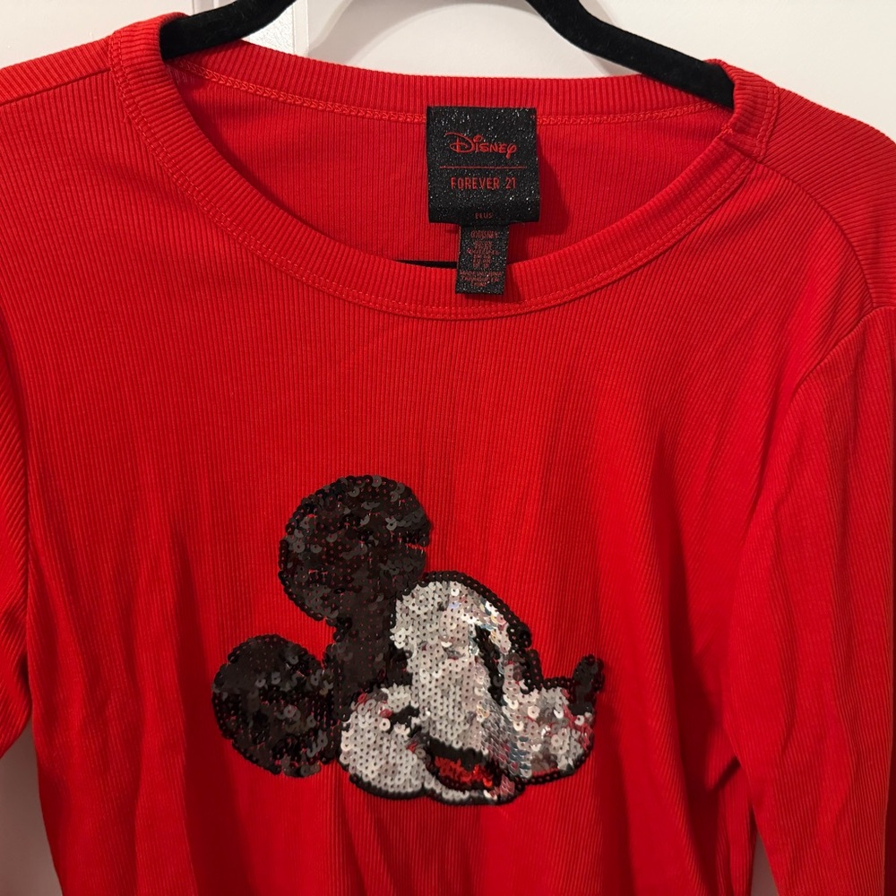 Forever 21 Red Long Sleeve Tee with Sequin Mickey Mouse - Picture 2 of 3